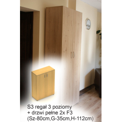 S3 regał 3 poziomy  + drzwi pełne 2x F3 (Sz-80cm,G-35cm,H-110cm)